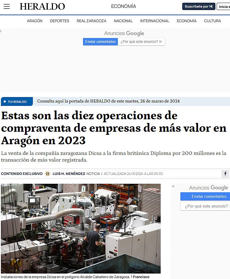 Estas son las diez operaciones de compraventa de empresas de ms valor en Aragn en 2023